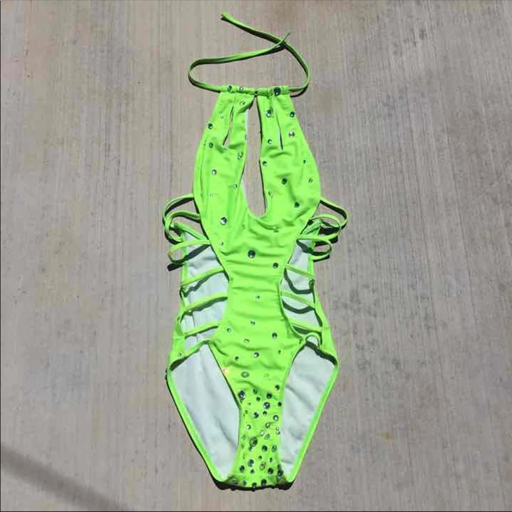 Lime green bling onepiece Swimwear